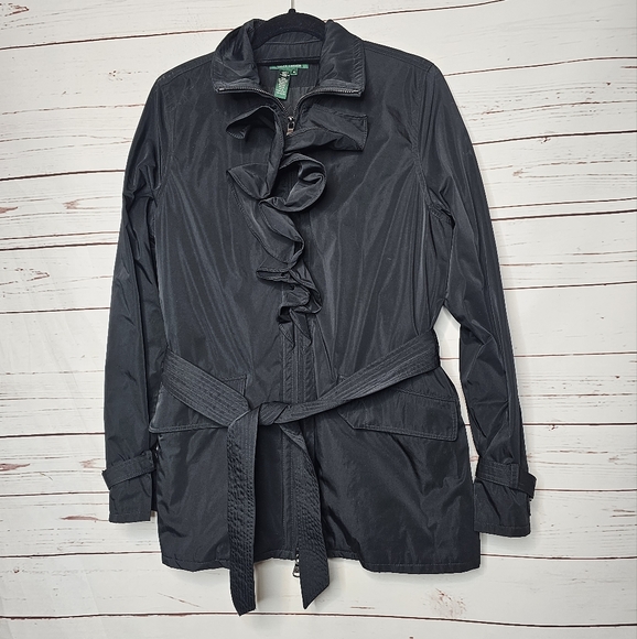 Lauren Ralph Lauren Black Ruffle Self Tie Jacket - Picture 3 of 9